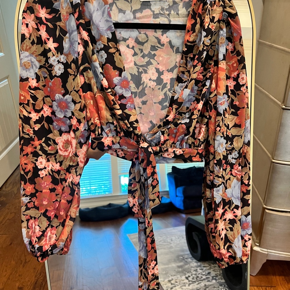 Floral Wrap Blouse with Tie Waist Showpo